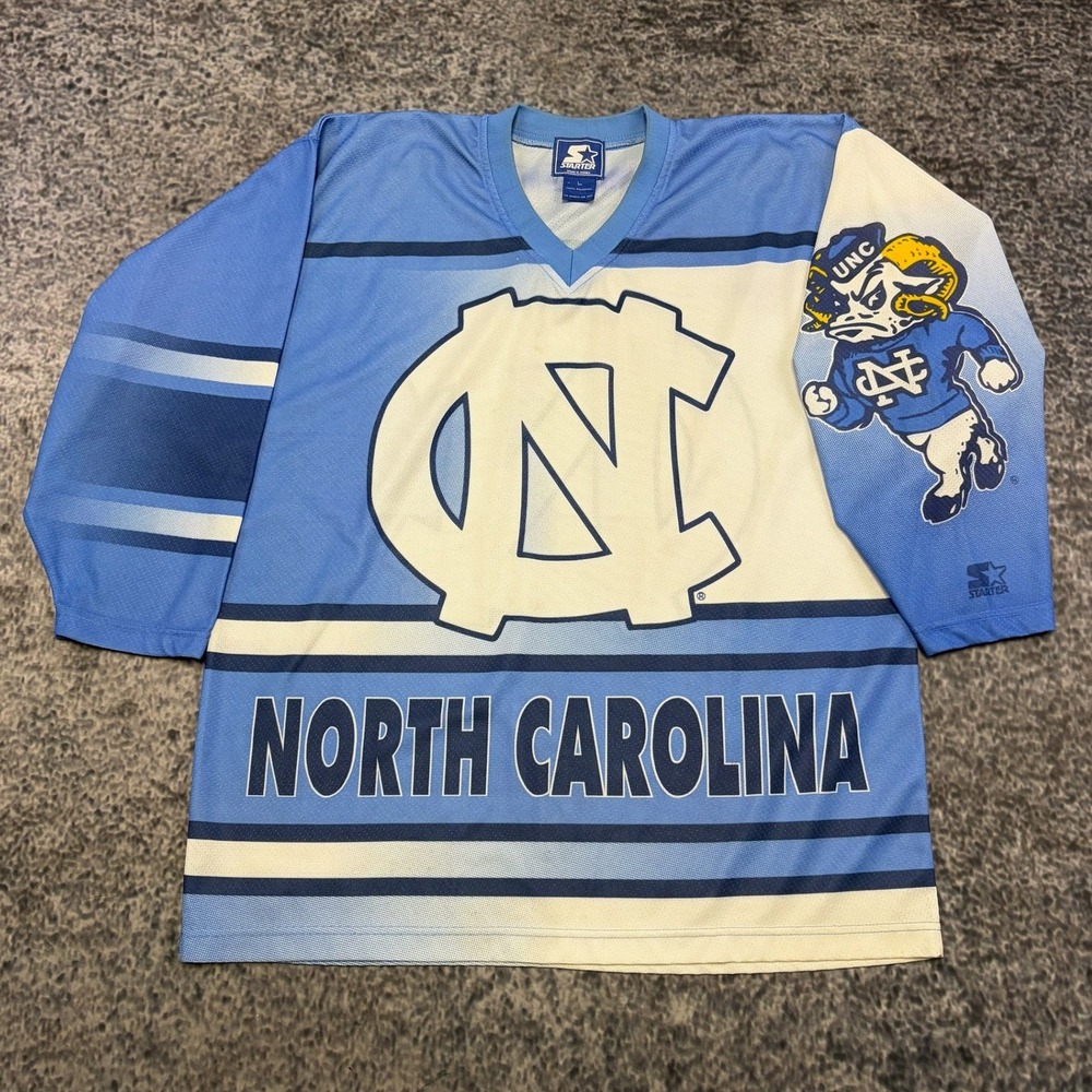 Vintage 90s North Carolina Tar Heels Starter Hockey Jersey Mens Large Blue AOP
